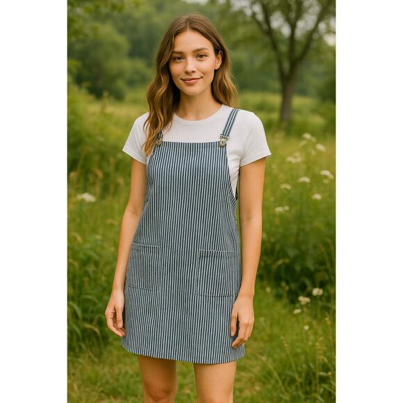 Roxy Women's Striped Overall Pinafore Dress Navy White Cotton Casual Size XS - Picture 13 of 14